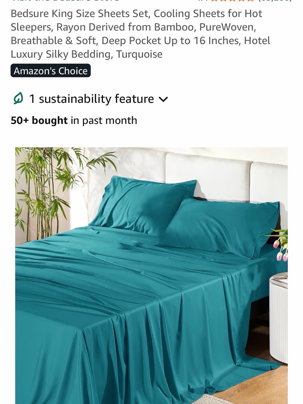 Bedsure King Size Cooling Sheet Set - Turquoise (NO PILLOW CASES)